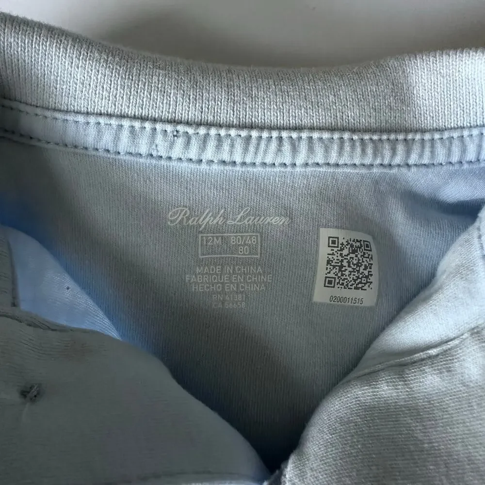 Ralph Lauren Light Blue Collared Short Sleeve Bodysuit 12 months